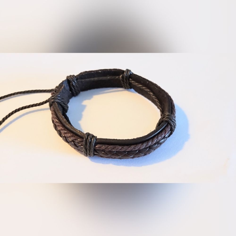 Men's leather bracelet layered brown new d24